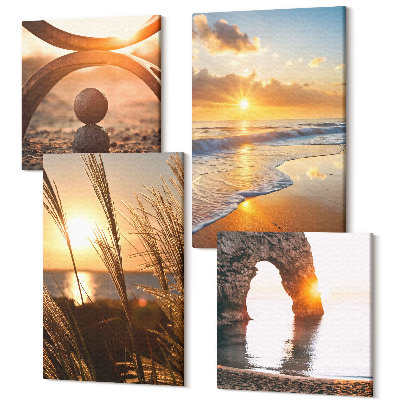 Sada obrazov na stenu kvadryptych Pokojná krajina západ slnka na pláži