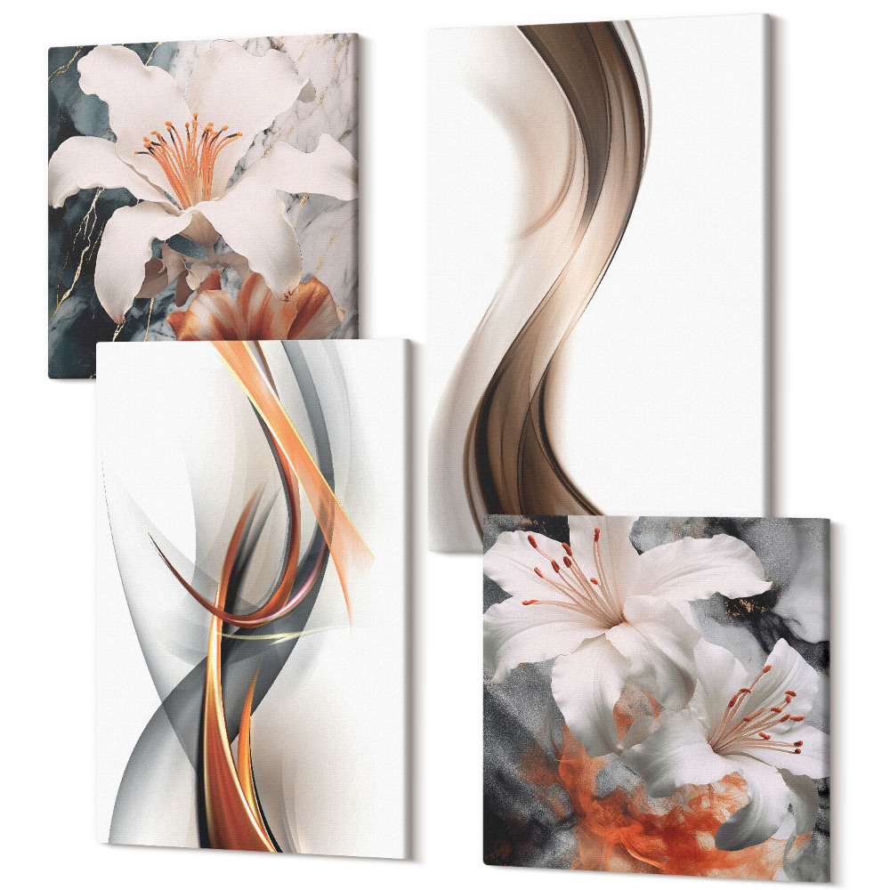 Sada obrazov na stenu kvadryptych Vlny v odtieňoch žltej, šedej a hnedej