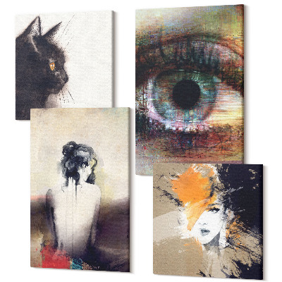 Sada 4 obrazov Portrét ženy oko abstraktné farby emócie