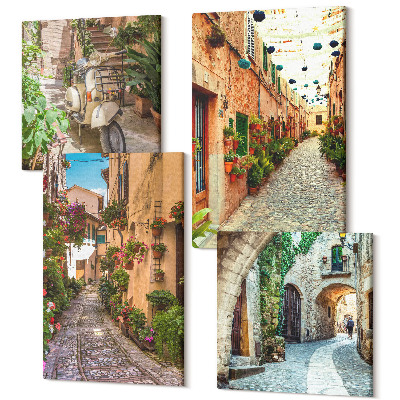 Sada obrazov kvadryptych Očarujúce uličky s kvetmi v talianskej atmosfére