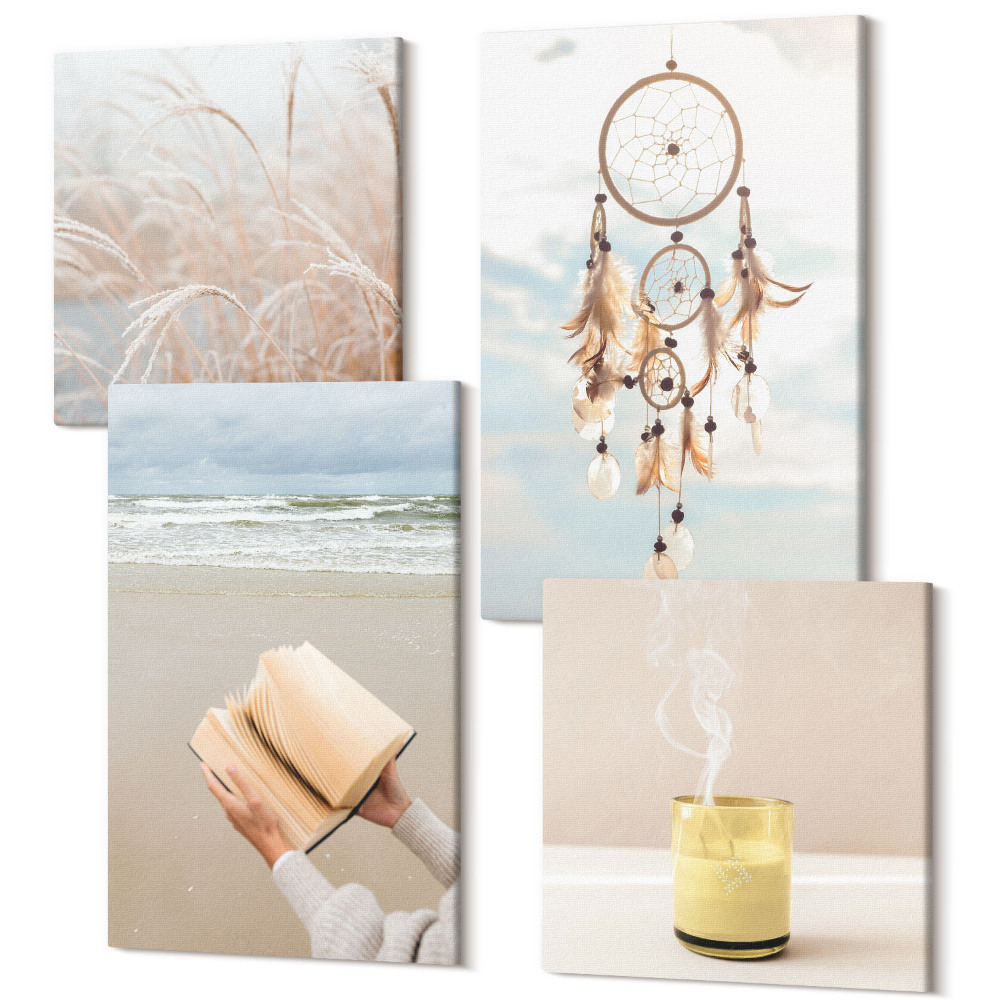 Sada obrazov na stenu kvadryptych Pokojná krajina, jemné letné výhľady, boho štýl