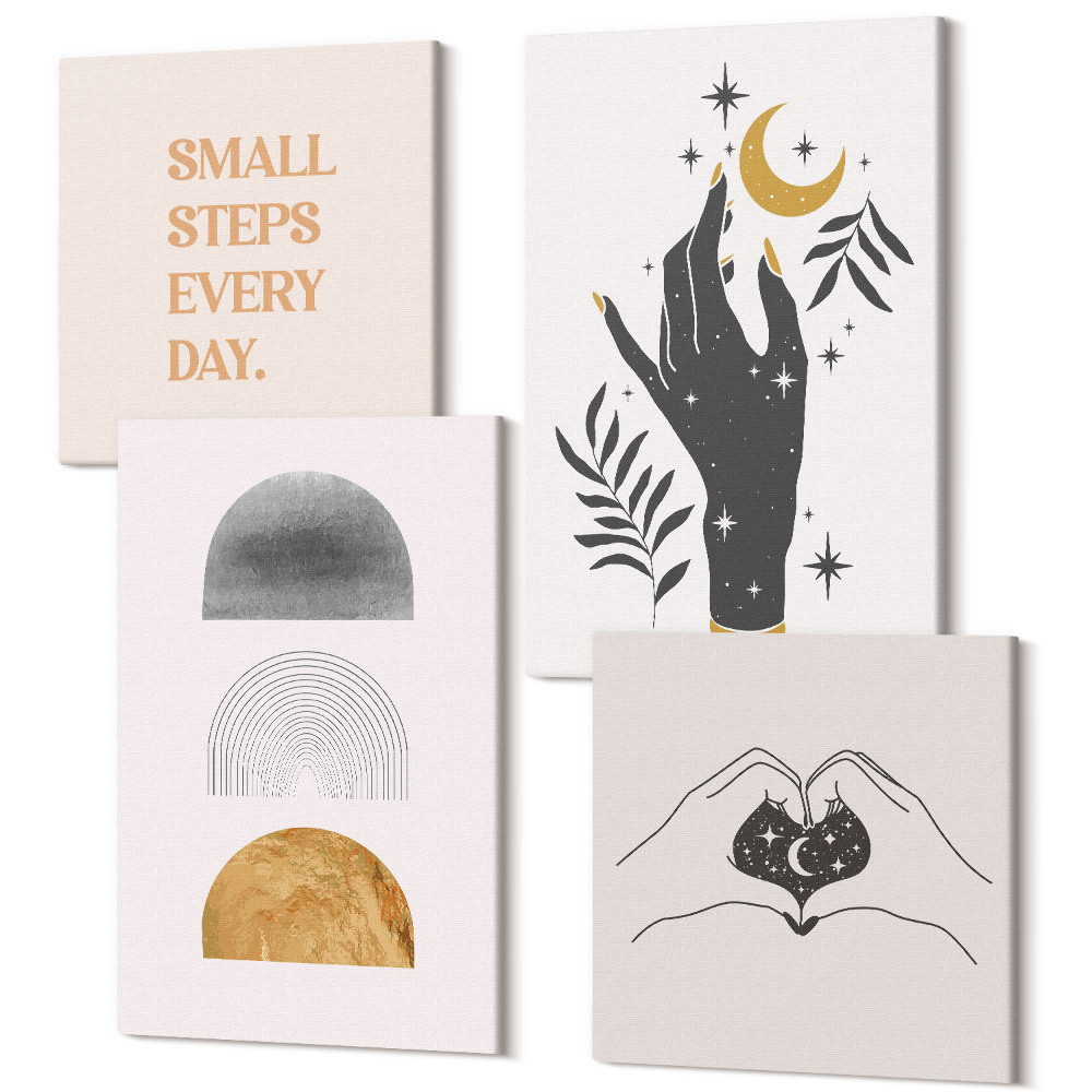 Sada obrazov na stenu kvadryptych Minimalistické estetické boho ilustrácie