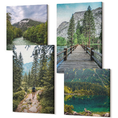 Sada obrazov na stenu kvadryptych Hory, jazerá, lesy a cestičky v prírode