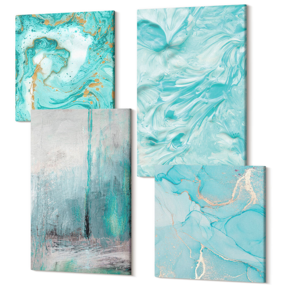 Sada obrazov na stenu kvadryptych Odtiene modrej v jemných abstraktných vzoroch