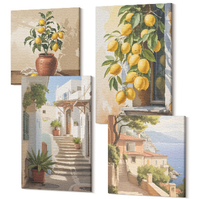 Sada 4 obrazov Očarujúce uličky s citrónmi a výhľadom na more