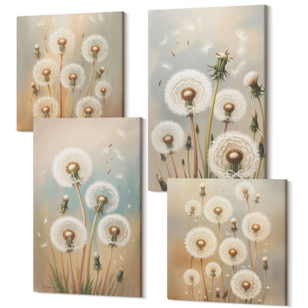 Sada obrazov na stenu kvadryptych Kvety púpavy na pozadí pastelových farieb