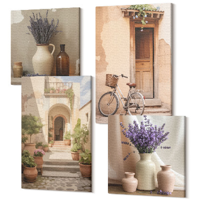 Sada 4 obrazov Kvety levandule, olivy a talianska architektúra