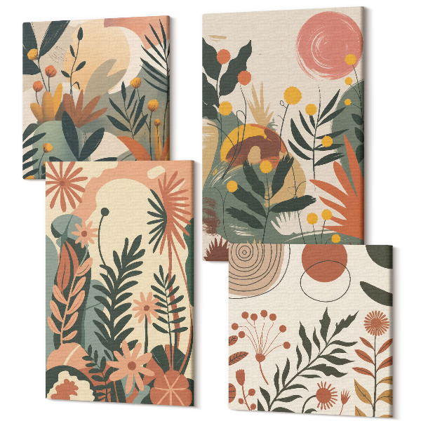 Sada obrazov kvadryptych Vintage rastlinné vzory v pastelových odtieňoch