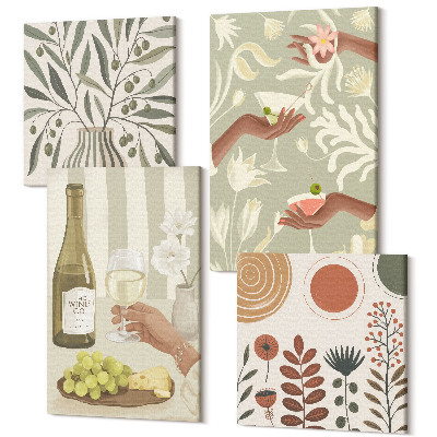 Sada obrazov kvadryptych Olivové kvety a rustikálne koktaily