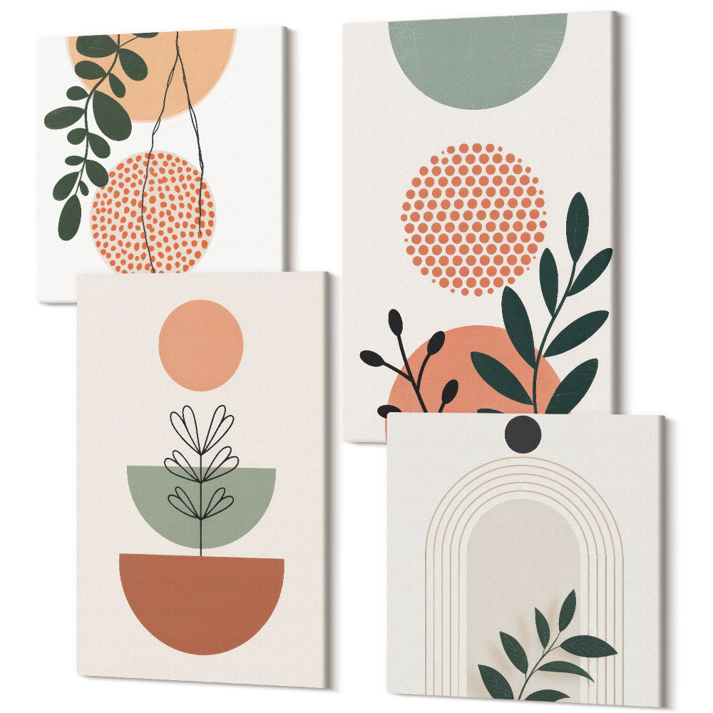 Sada 4 obrazov Rastlinné motívy v moderných tvaroch a farbách