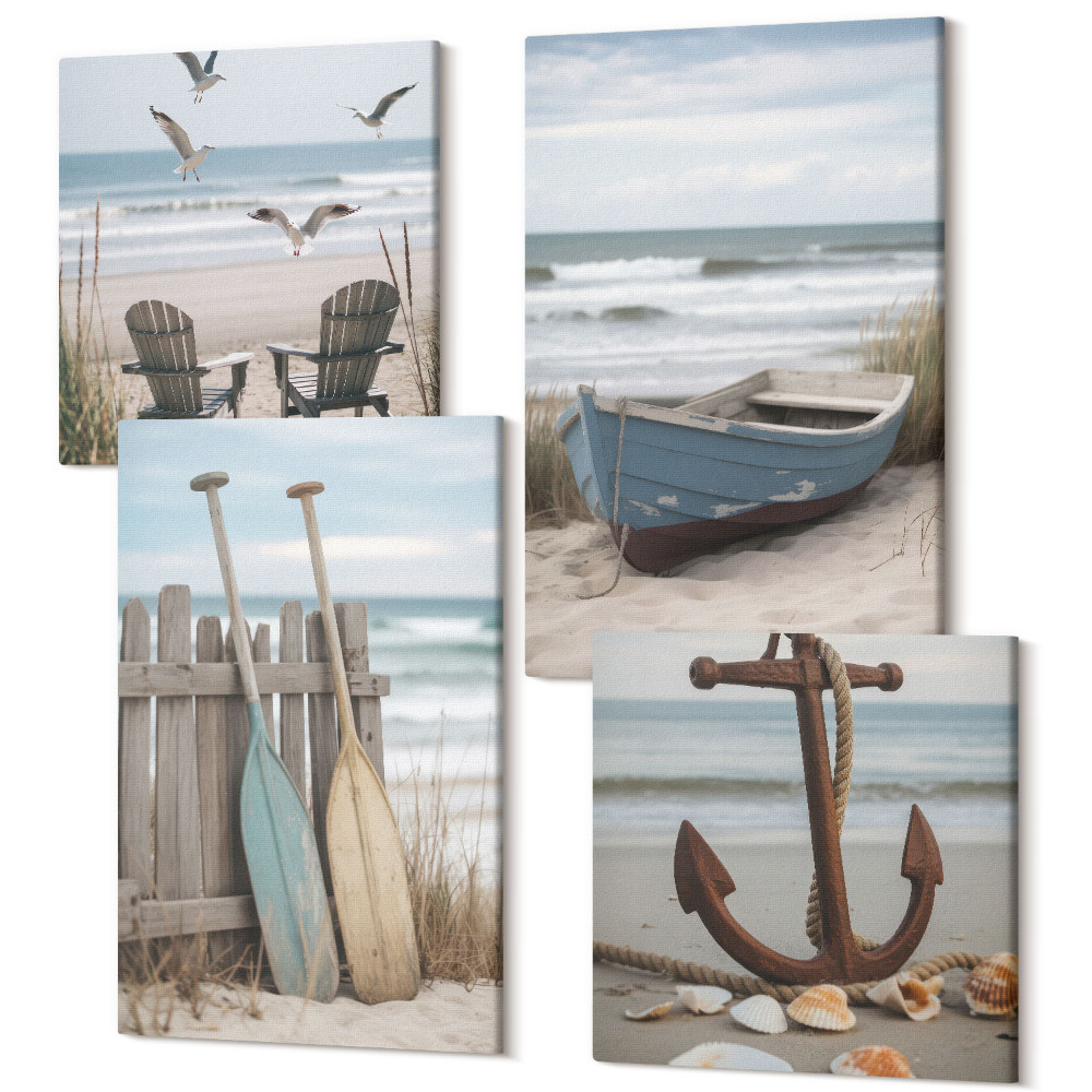 Sada obrazov na stenu kvadryptych Letný výhľad na pláž z mora
