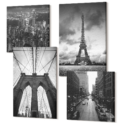Sada 4 obrazov Veže a mosty v monochromatických odtieňoch