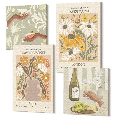 Sada obrazov kvadryptych Kvetinové vzory z Amsterdamu, Paríža a Londýna