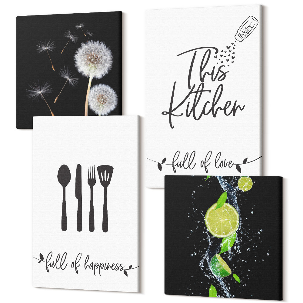 Sada obrazov na stenu kvadryptych Púpava šťavnaté limetky kuchynské nápisy