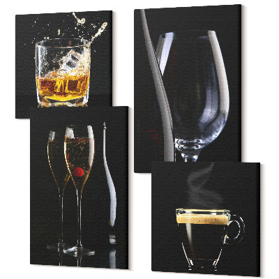 Sada 4 obrazov Whisky víno šampanské káva pije alkohol