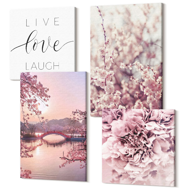 Sada obrazov na stenu kvadryptych Kvetinové motívy s nápisom bridge of life