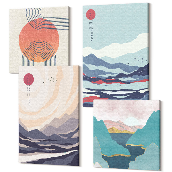 Sada obrazov kvadryptych Japonské abstraktné horské krajiny