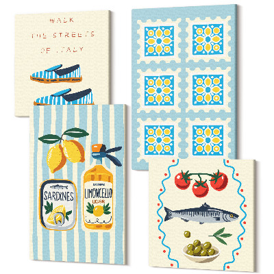 Sada obrazov na stenu kvadryptych Ovocné vzory a prvky talianskej kultúry