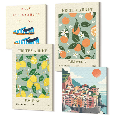 Sada obrazov na stenu kvadryptych Ovocné vzory prvky talianskej kultúry