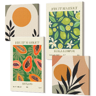 Sada 4 obrazov Boho ovocné vzory papaya limetka