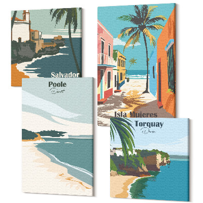 Sada 4 obrazov Tropická krajina s plážami a palmami