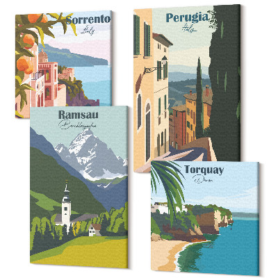 Sada obrazov na stenu kvadryptych Horská krajina a ulice európskych miest