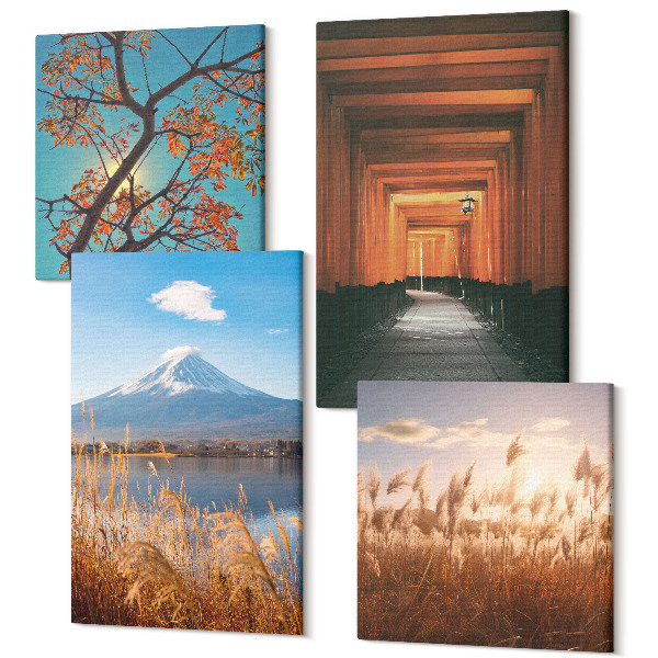 Sada obrazov kvadryptych Japonská krajina, príroda a architektúra Ázie