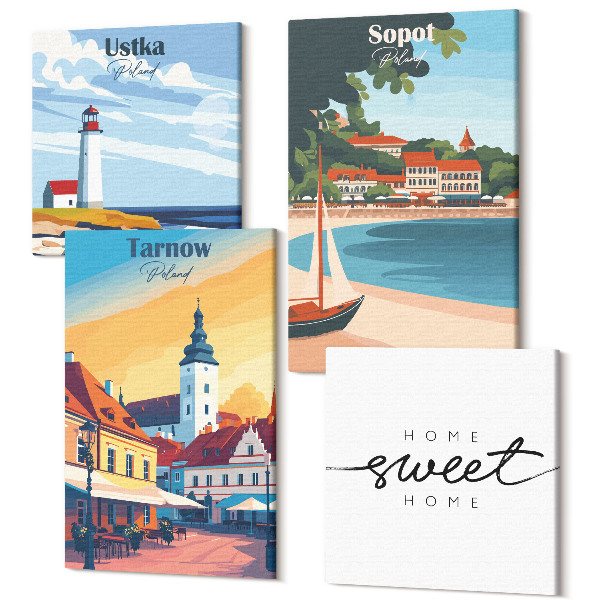 Sada obrazov kvadryptych Pohľady na poľské mestá Ustka Tarnów Sopot