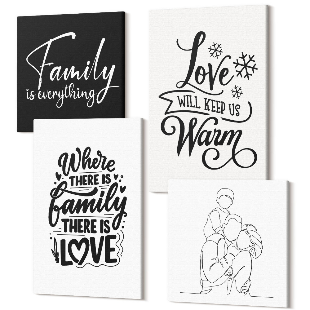 Sada obrazov na stenu kvadryptych Rodina, láska, teplo, domov, inšpiratívne citáty