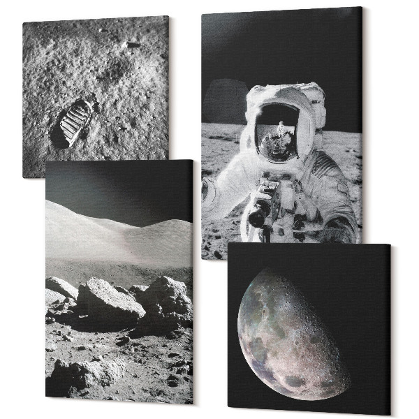 Sada obrazov kvadryptych Fotografie Mesiaca s astronautom a stopou