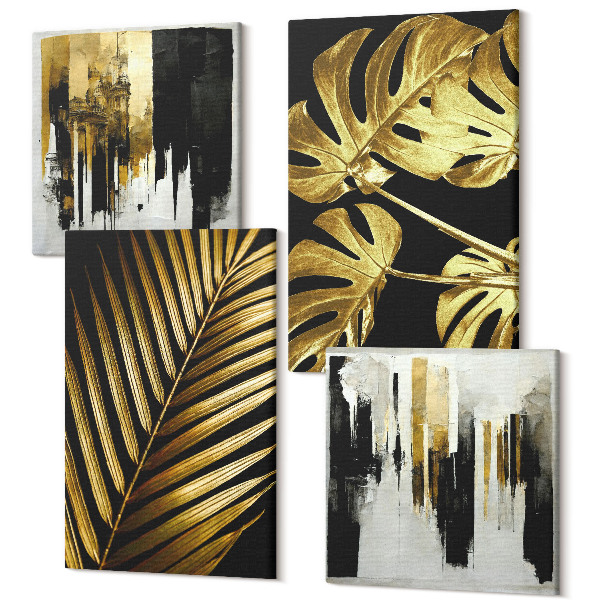 Sada obrazov na stenu kvadryptych Palmové listy, listy monstera, elegantné abstrakty