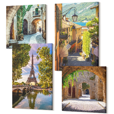Sada 4 obrazov Krásne uličky, historická architektúra, Eiffelova veža