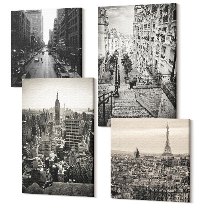 Sada 4 obrazov Výhľad na mesto Paríž New York a očarujúce schody