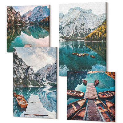 Sada obrazov na stenu kvadryptych Jazero s drevenými mólami a horami