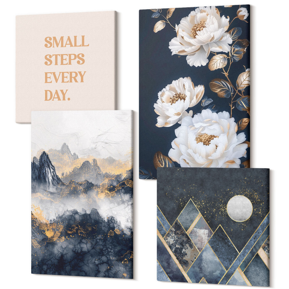 Sada obrazov kvadryptych Abstraktné hory kvety a inšpirujúce nápisy