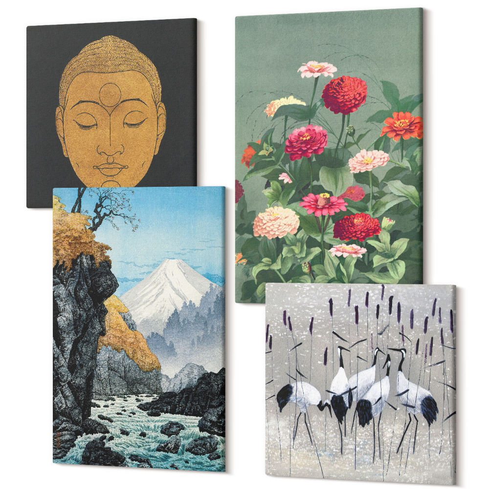 Sada 4 obrazov Japonská príroda a kultúra v japonskom štýle