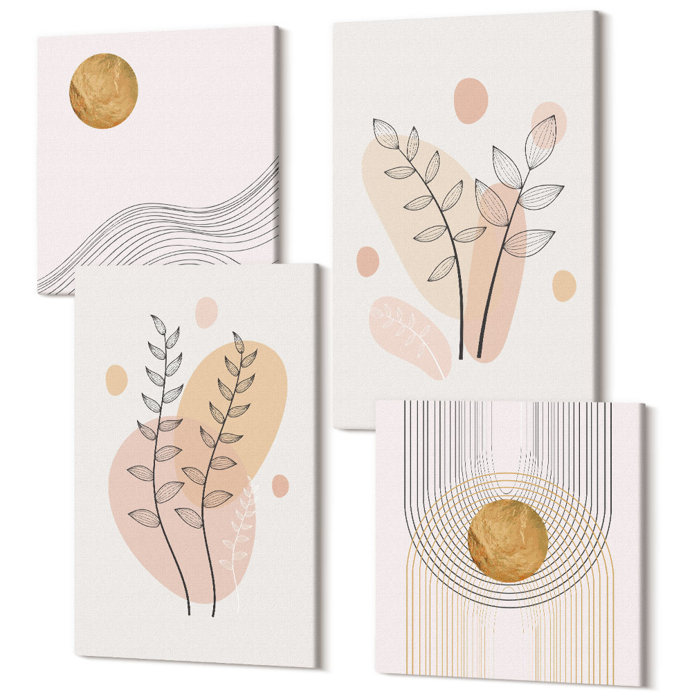 Sada 4 obrazov Minimalistické abstraktné kresby rastlín