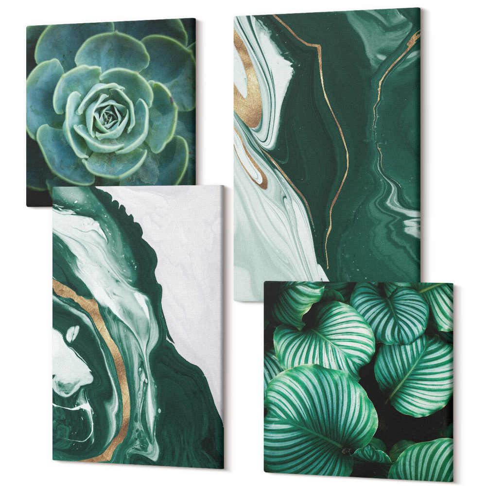 Sada obrazov na stenu kvadryptych Abstraktné maľované vzory listov sukulentných rastlín