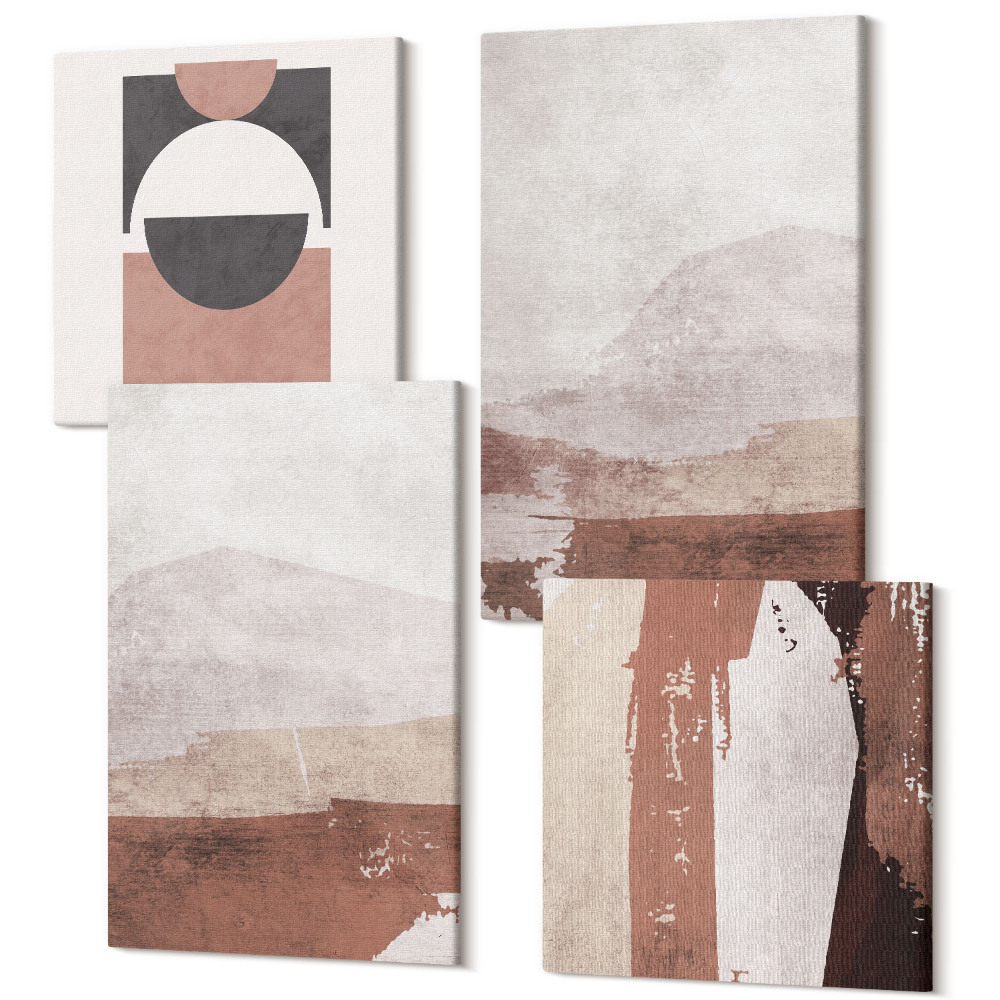 Sada obrazov kvadryptych Abstraktné vzory v odtieňoch hnedej a béžovej