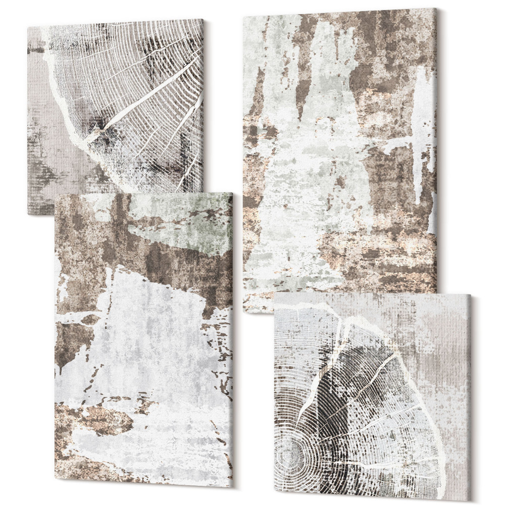 Sada obrazov na stenu kvadryptych Abstraktné vzory v odtieňoch bielej a hnedej