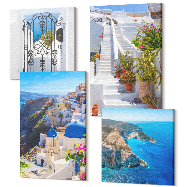 Sada 4 obrazov Pohľady na santorinskú grécku architektúru Oia