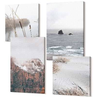 Sada obrazov kvadryptych Abstraktné vlny v odtieňoch sivej a pastelových