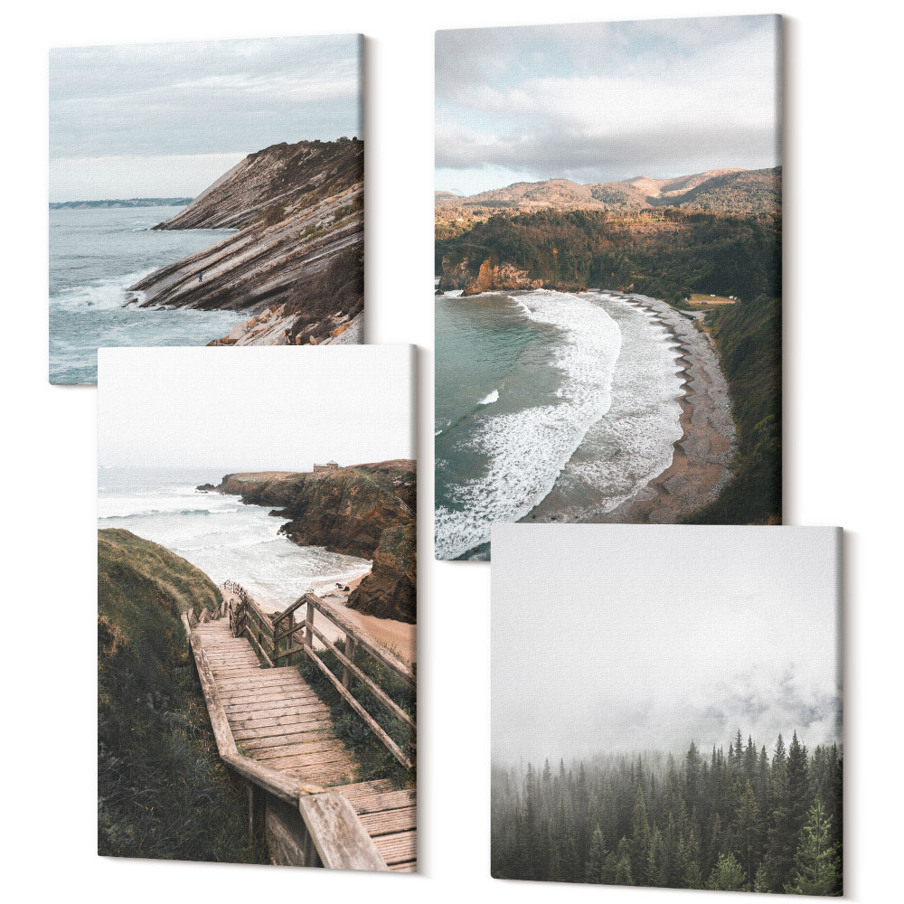 Sada obrazov na stenu kvadryptych Výhľad na more s útesmi a plážovou krajinou