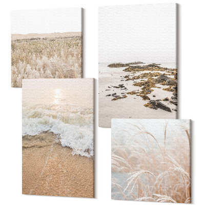 Sada 4 obrazov Pláž s vlnami a morskými kameňmi v lete
