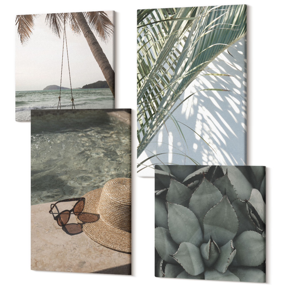 Sada 4 obrazov Tropické rastliny a akcenty letnej dovolenky