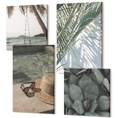 Sada 4 obrazov Tropické rastliny a akcenty letnej dovolenky