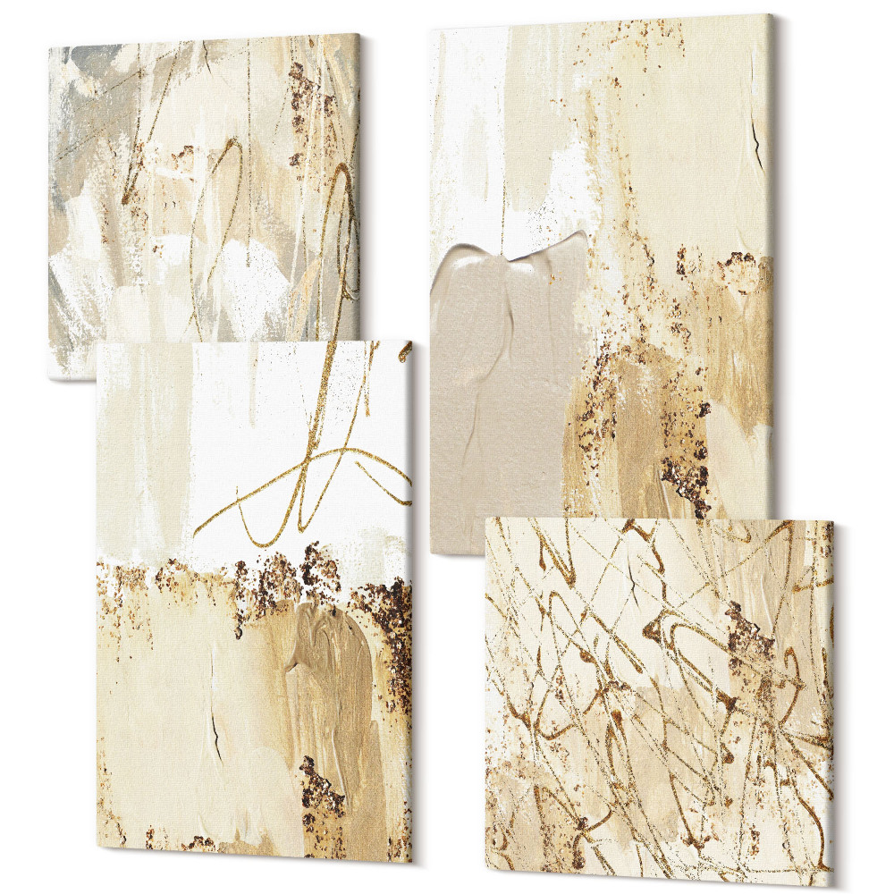 Sada 4 obrazov Abstraktné vzory v odtieňoch béžovej a bielej