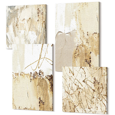 Sada 4 obrazov Abstraktné vzory v odtieňoch béžovej a bielej