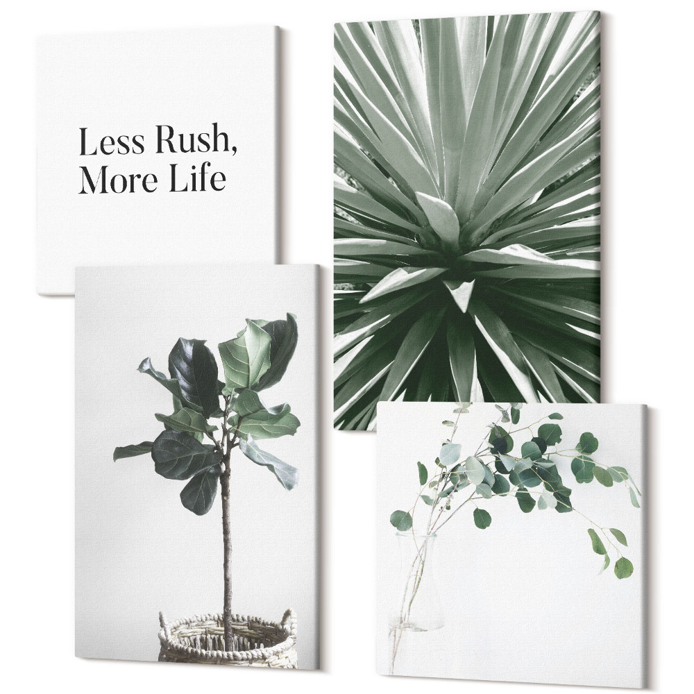 Sada obrazov na stenu kvadryptych Zelené rastliny v minimalistickom štýle písma