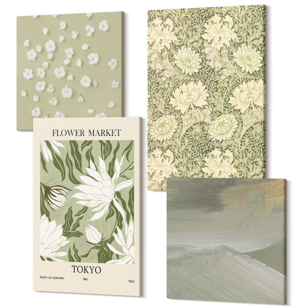 Sada obrazov na stenu kvadryptych Rastlinné vzory a abstrakcie v boho štýle